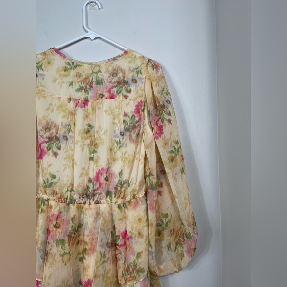 Ted Baker V-Neck GGT Printed Tie-front Mini Floral Chiffon Dress Yellow Accents - Picture 15 of 16